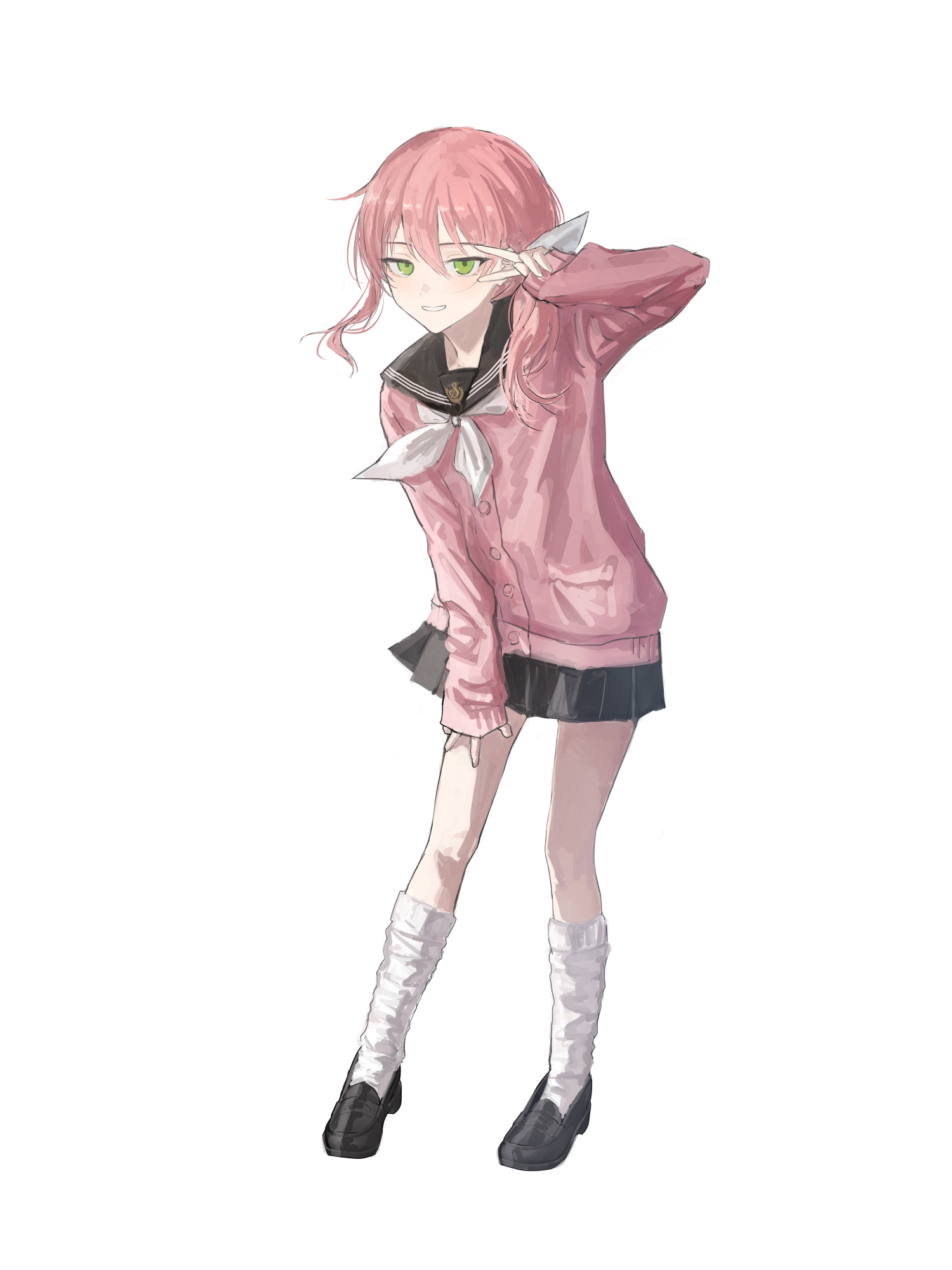 ピンク色のカーディガンを着た立花花音の全身イラスト
